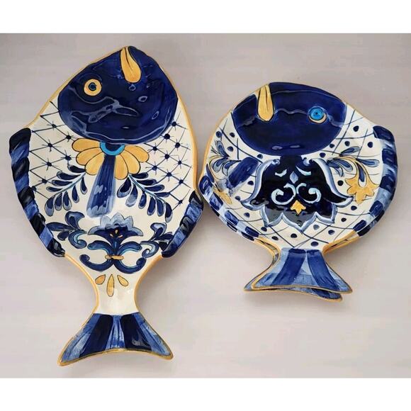 Set 0f 3 Hand Painted Maxcera Fish Plates Terra Nova (P8) - Picture 1 of 16